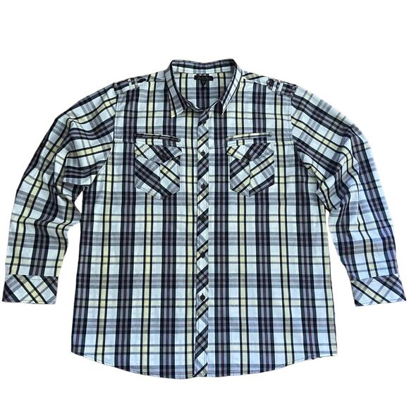 Smoke Rise Men Plaid Button Up Roll Up Long Sleeves Shirt Size 3XL 100% Cotton - Picture 1 of 16